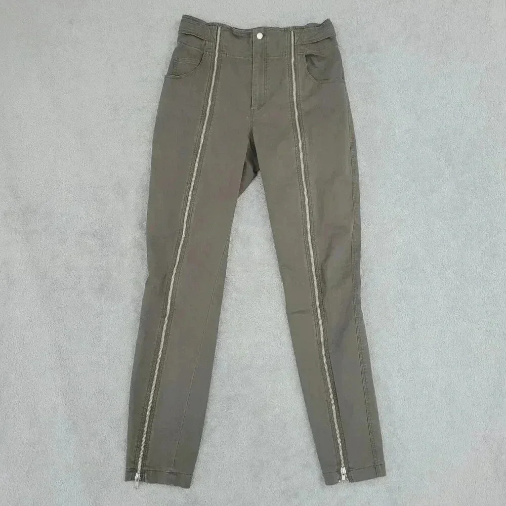 A.L.C. Olive Green Skinny Pants with Front Zipper Seams